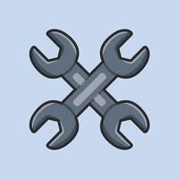 crossed wrench tool with outline flat design. vector