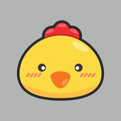 little chicken head with outline flat design.