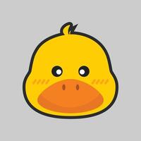 yellow duck head with outline flat design. vector