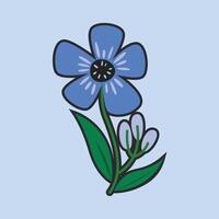 single blue flower with outline in flat design. vector
