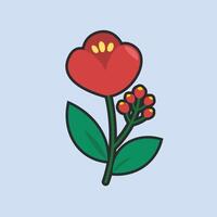 red flower with outline in flat design. vector