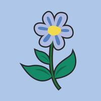 blue flower with outline in flat design. vector