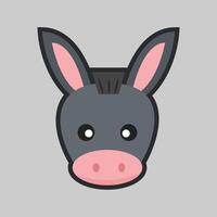 Donkey head with outline flat design. vector