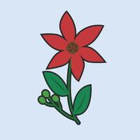 single red flower with outline flat design. vector