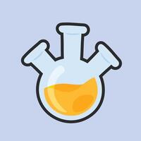 three neck lab bottle with outline flat design. vector