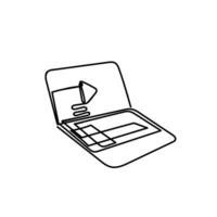 a line drawing of a laptop with a keyboard play button vector