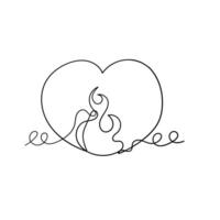 a line drawing of a heart with a fire inside vector