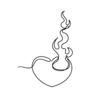 a continuous line drawing of a heart with flames vector