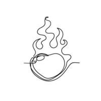 a drawing of a heart with flames on it vector