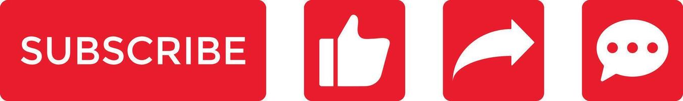 Subscribe, like, comment, share, icon set. subscribe button red color and notification bell vector