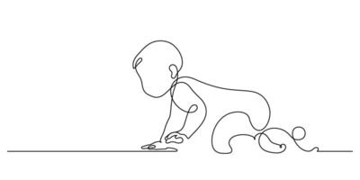 one line drawing continuous hand drawn baby start crawling vector