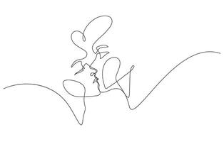 couple kissing decorative art one line drawing continuous vector