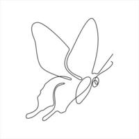 Continuous single line art drawing of butterfly design isolated outline art icon vector