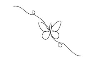 Continuous line butterfly art drawing Outline butterfly hand drawn sketch element on white background vector