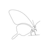 Continuous one line art drawing of beautiful butterfly icon vector