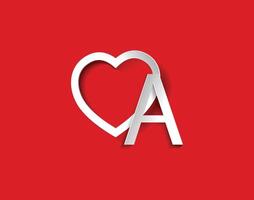 A letter with a heart design on red background vector