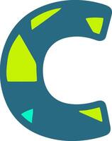 A vibrant, stylized letter C with a teal base and bright green and blue geometric shapes. Perfect for modern design projects, educational materials, or creative typography vector