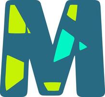 A bold, stylized letter M in teal with geometric cutouts in lime green and cyan. Perfect for modern design projects, logos, and creative typography vector