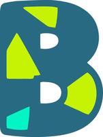 Colorful letter B with geometric shapes in blue, green, and white. Perfect for creative design projects, educational materials, or playful typography vector