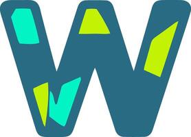 Colorful letter W with abstract shapes in blue, green, and yellow. Ideal for modern design, typography, and creative projects vector