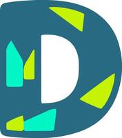 Colorful letter D with abstract shapes in blue, green, and yellow. Perfect for creative design projects, typography art, and modern graphic design vector