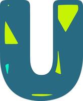 A bold, stylized letter U in teal with bright green and yellow geometric shapes. Perfect for modern design projects, typography, and creative branding vector