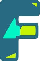 A bold, stylized letter F in teal with bright green and cyan geometric accents. Perfect for modern, playful, or educational design projects vector