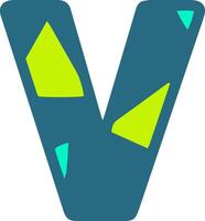 A bold, stylized letter V in teal with bright green and light blue geometric shapes embedded within. Perfect for modern design projects, typography, and creative branding vector