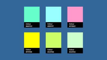 A vibrant color palette featuring six pastel shades, perfect for design projects. Includes a mix of bright and soft colors, ideal for creating eye catching visuals vector