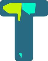 A stylized letter T in a bold, modern font with a unique design featuring contrasting colors of teal, lime green, and cyan. Ideal for creative and contemporary design projects vector