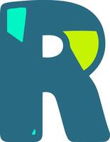 Bold and colorful letter R in a modern, abstract style. The letter features teal, lime green, and turquoise accents, making it visually striking and perfect for creative design projects vector