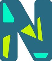 Colorful letter N with geometric shapes in teal and lime green. Modern and vibrant design, perfect for creative projects, typography, and branding vector