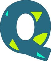 A stylized letter Q in a bold, modern font. The letter is dark teal with bright green and cyan geometric shapes embedded within it, creating a vibrant and dynamic look vector