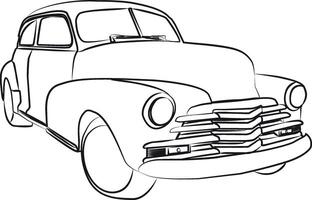Outline of retro car, retro car line art with white background vector