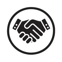 A simple, black and white line art illustration of two hands shaking. vector