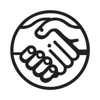 line drawing of two hands shaking in a circle. vector