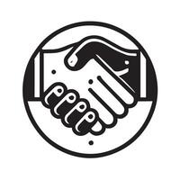 black and white line art graphic of two hands shaking. vector