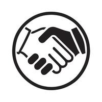 black line art of a handshake in a circle, symbolizing agreement and partnership. vector
