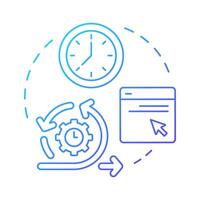 Average session duration blue gradient concept icon. Spending time on website. Audience engagement metric. Round shape line illustration. Abstract idea. Graphic design. Easy to use in infographic vector