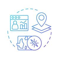 Geographic analysis blue gradient concept icon. Marketing based on customer location. Commercial data. Round shape line illustration. Abstract idea. Graphic design. Easy to use in presentation vector