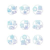 Audience analysis blue gradient concept icons. Studying customers behavior. Digital marketing strategy. E business. Icon pack. Round shape illustrations for presentation. Abstract idea vector