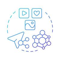 Social media shares blue gradient concept icon. Understanding content virality. Audience engagement metric. Round shape line illustration. Abstract idea. Graphic design. Easy to use in presentation vector