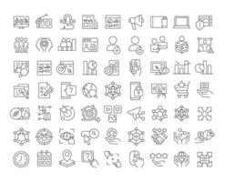 Audience analysis linear icons set. Assessment and identification of customers interests. E business. Customizable thin line symbols. Isolated outline illustrations. Editable stroke vector