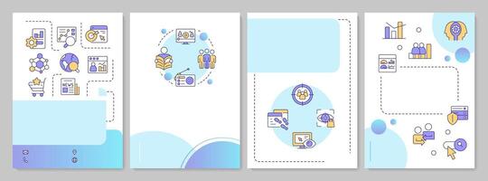 Audience analysis blue circle brochure template. Digital marketing tools. E commerce data. Leaflet design with linear icons. Editable 4 layouts vector