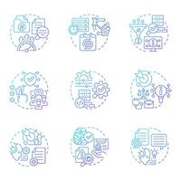 Retrieval augmented generation blue gradient concept icons. and machine learning. Data process. Icon pack. Round shape illustrations for presentation. Abstract idea vector