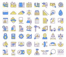 Geotechnical survey RGB color icons set. Exploring grounds for construction industry. Geodetic investigation. Isolated illustrations. Simple filled line drawings collection. Editable stroke vector
