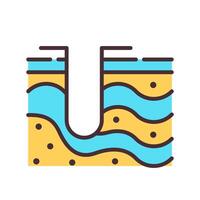 Deep pit on soil RGB color icon. Boring vertical tunnel to study soil layers. Geodetic survey exploration method. Isolated illustration. Simple filled line drawing. Editable stroke vector