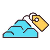 Ore deposit with tag RGB color icon. Value of natural rocks extraction. Mining industry product. Price of mineral materials. Isolated illustration. Simple filled line drawing. Editable stroke vector