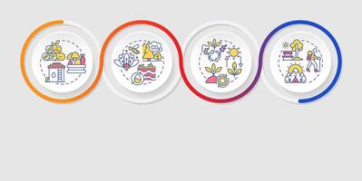 Ecosystem services infographics circles sequence. Environmental sustainability. Visualization layout with 4 steps. Info chart loop process presentation vector