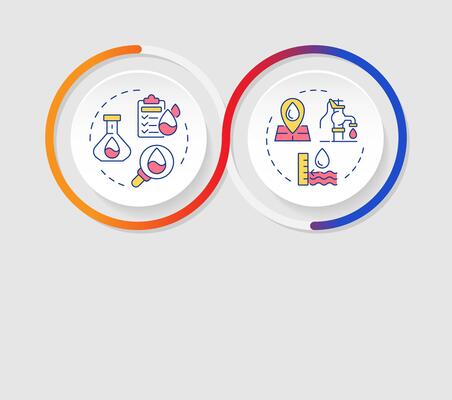 Water quantity and quality nexus infographics circles sequence. Liquid consumption. Eco friendly. Visualization layout with 2 steps. Info chart loop process presentation